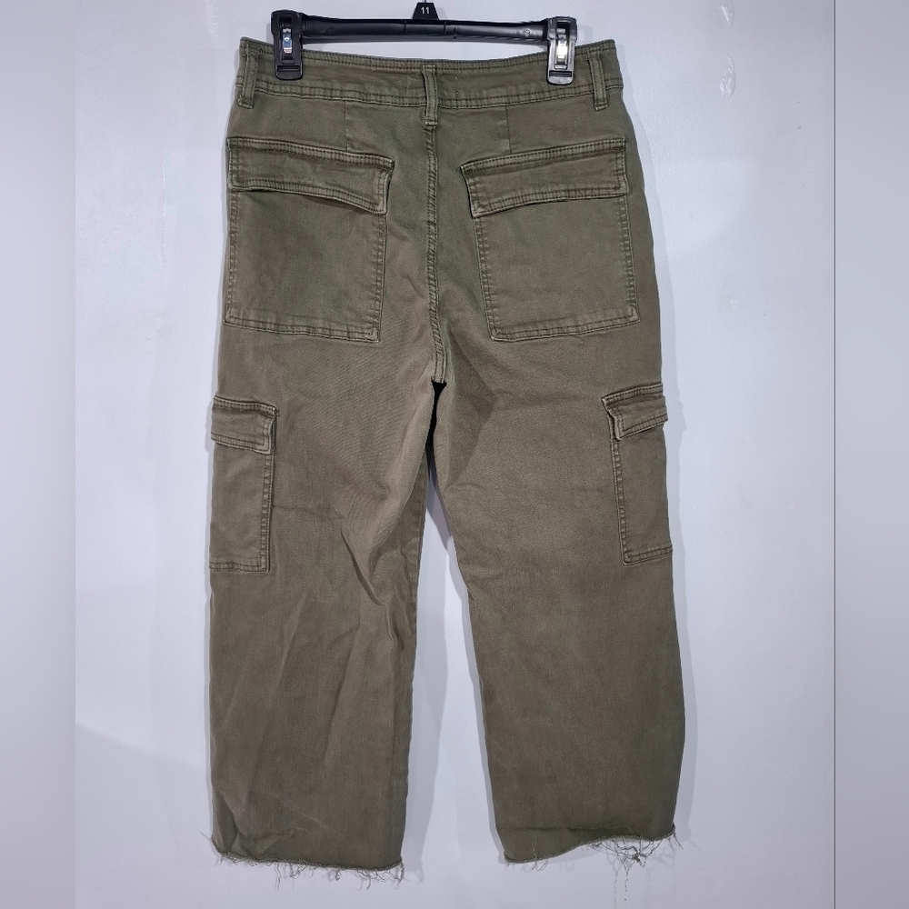 Oat New York Wide Leg Cargo Jeans Women’s 10/30 Green High Rise Stretch Denim - Picture 5 of 12